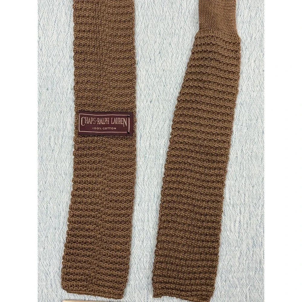 Vintage Chaps Ralph Lauren Knitted Square Tip Mens Tie, Solid Brown,‎ Cotton